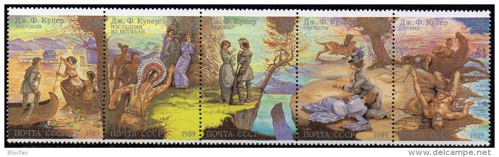 Cooper Alter Trapper 1974 Abenteuerroman&Marken USSR 6009/3 Im 5-Streifen ** 10€ Scouts Se-tenant Of Sowjetunion CCCP SU - Animals