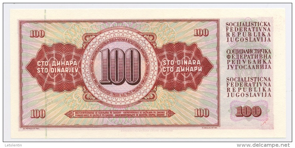 YOUGOSLAVIE: 100 DINARA NEUF - Yugoslavia