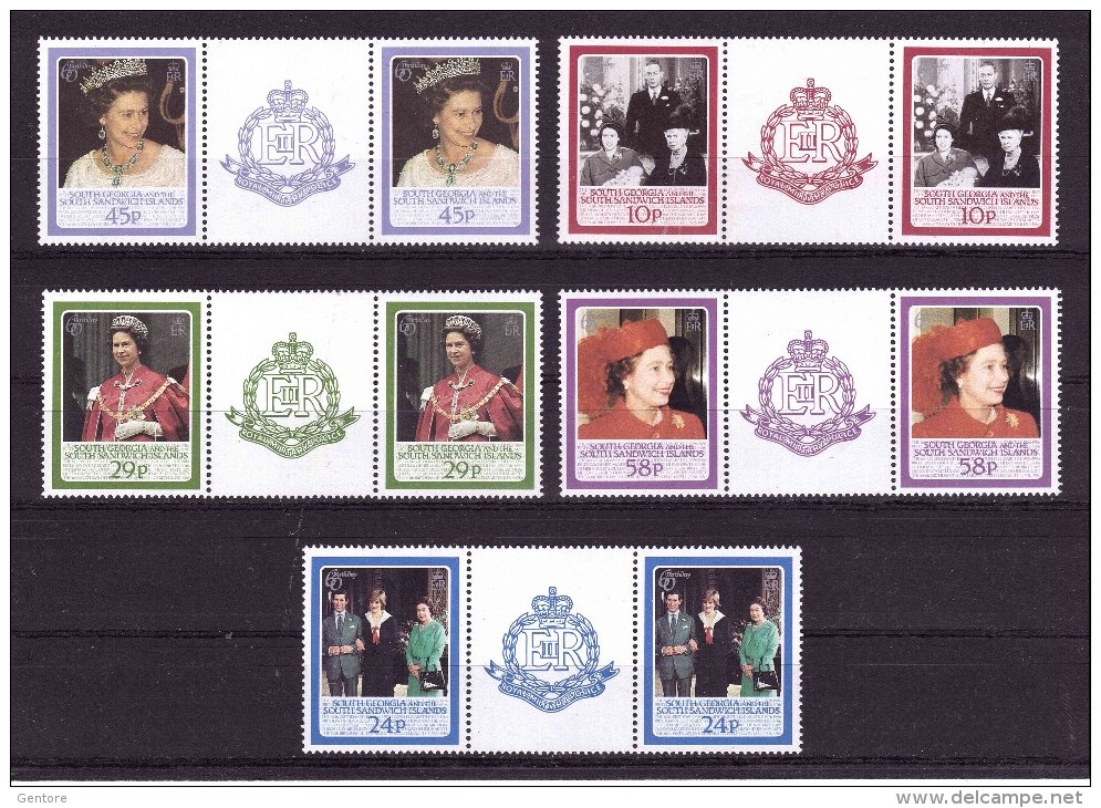 SOUTH GEORGIA 1986  60° Birthday Of The Queen Elizabeth II Pair With Block Separator Yvert Cat N° 899/02 MNH ** - Zuid-Georgia