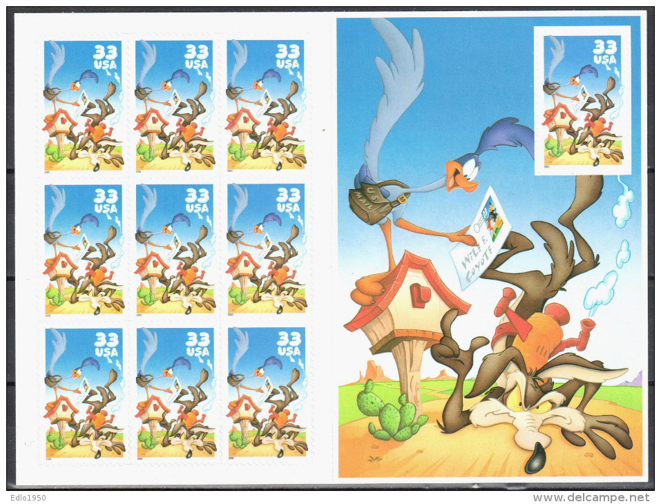 United States 1995  Wile E. Coyote Sc # 3392 - Mi.3287B -  Booklet Pane Of 10 - MNH(**) - 1981-...