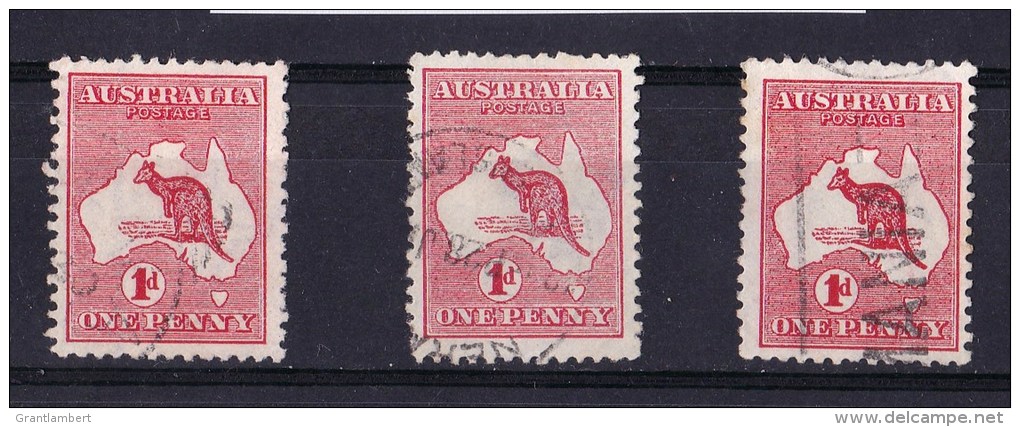 Australia 1913 Kangaroo 1d Red Die II Shades - Used Stamps