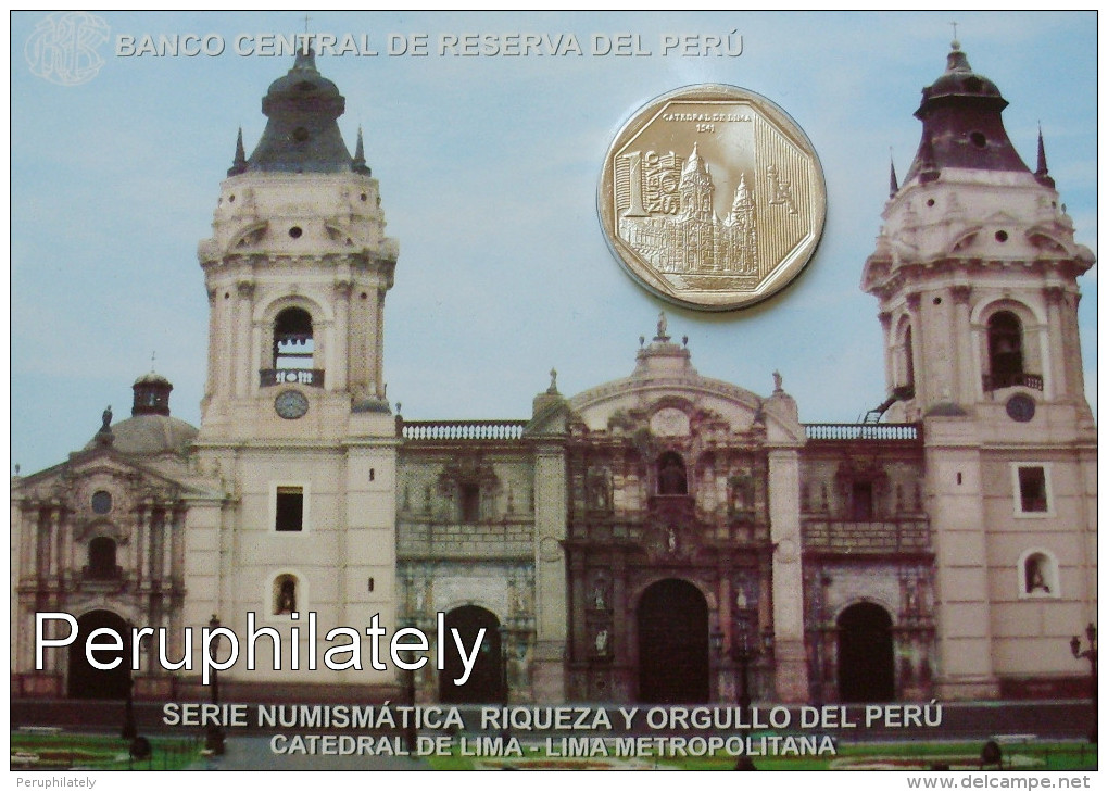 PERU 2014 ,  CATEDRAL DE LIMA , 1 NUEVO SOL , COIN ON CARD , MINT - Pérou