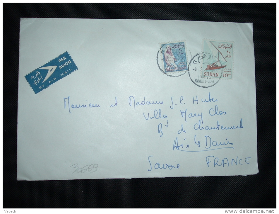 LETTRE POUR FRANCE + ETIQUETTE PAR AVION + TP VOILIER 10 PT + TP COTTON RICKING 10 PT OBL. 9 DEC 60 KHARTOUM - Soudan (1954-...)