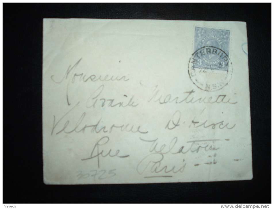 LETTRE POUR FRANCE TP 3P OBL.22 FE 33 CANTERBURY N.S.W. - Storia Postale