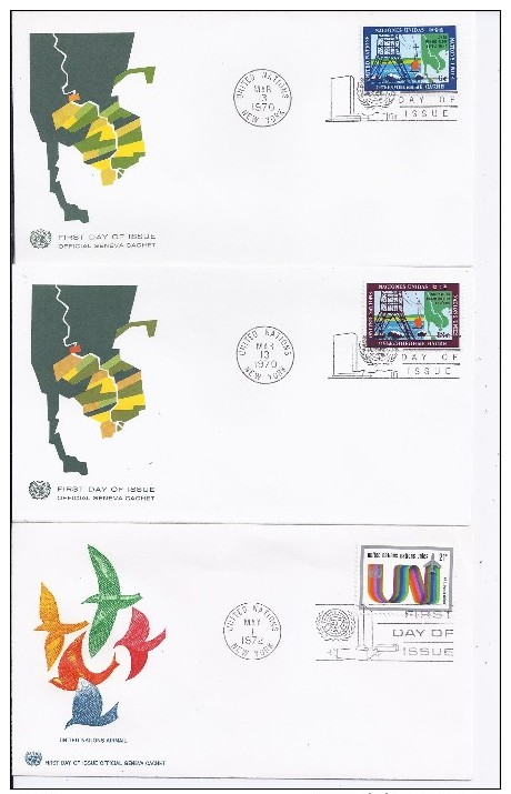 FDC -  3 Enveloppes 1er Jour - United Nations NEW YORK - 1970-1979