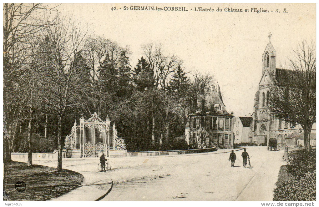 - St GERMAIN Les CORBEIL - L'entrée Du Chateau Et L'église  (animée)  -9487- - Other & Unclassified