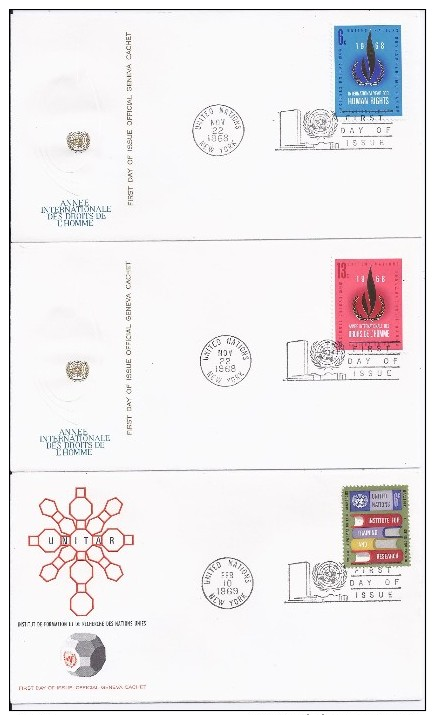 FDC -  3 Enveloppes 1er Jour - United Nations NEW YORK - 1970-1979