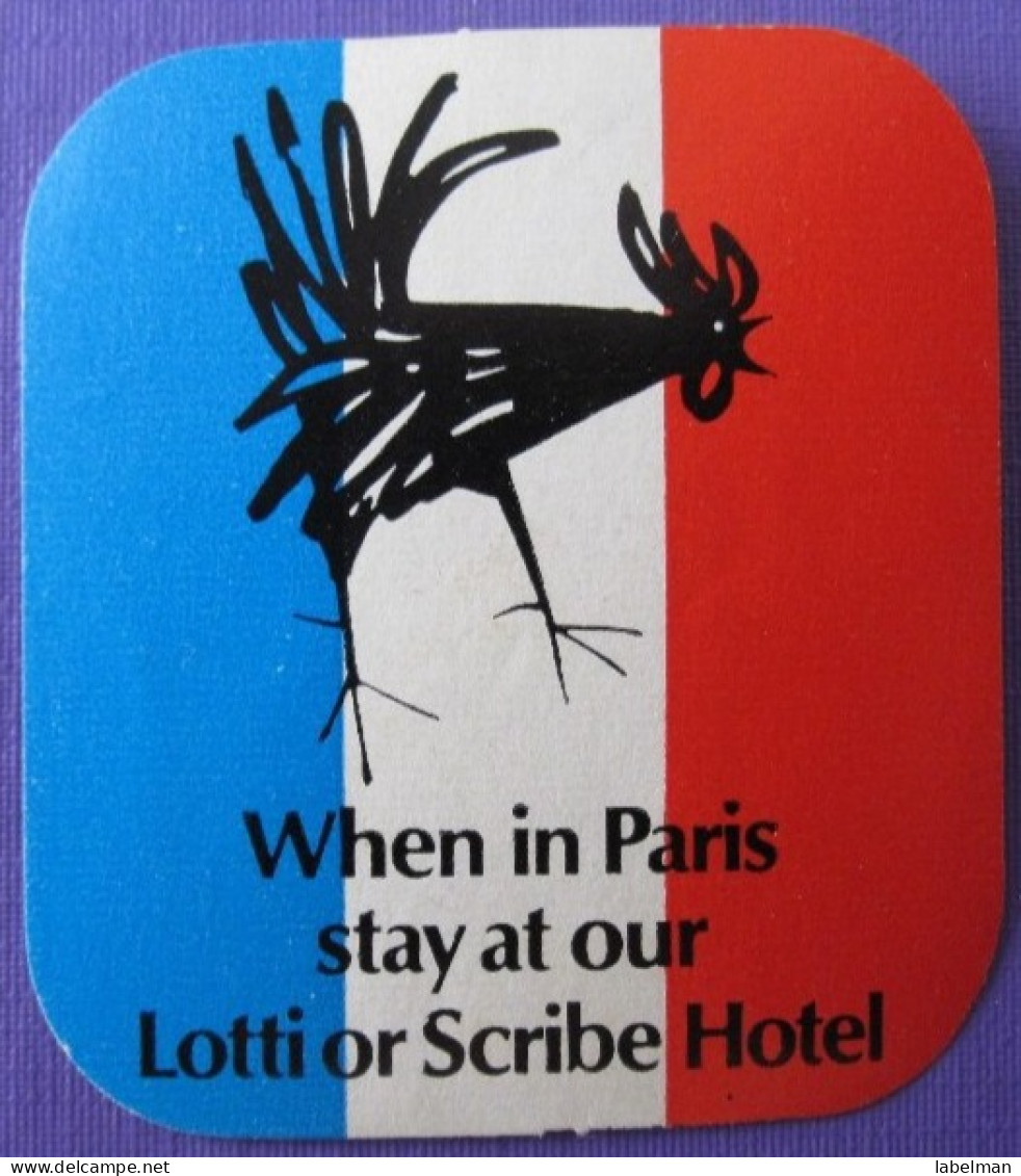 HOTEL AUBERGE LOTTI SCRIBE MINI PARIS FRANCE DECAL STICKER VINTAGE LUGGAGE LABEL ETIQUETA ETICHETTA ETIQUETTE AUFKLEBER - Hotel Labels