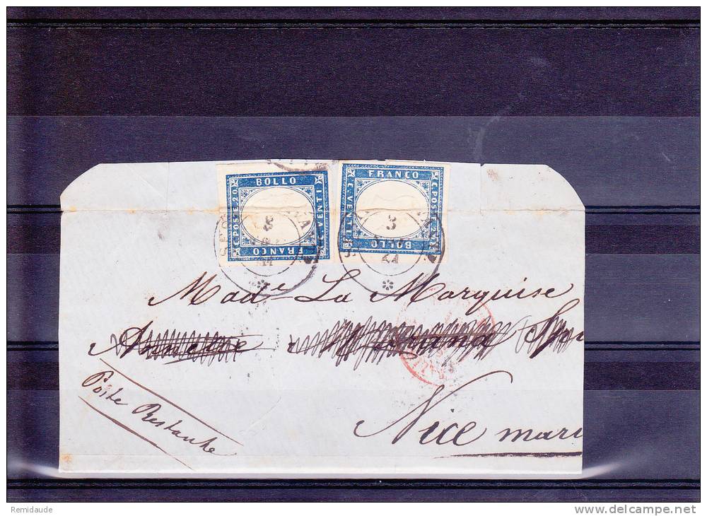 1861 - RARE ENVELOPPE (INCOMPLETE) De SESTRI LEVANTE Pour NICE POSTE RESTANTE - - Sardinia