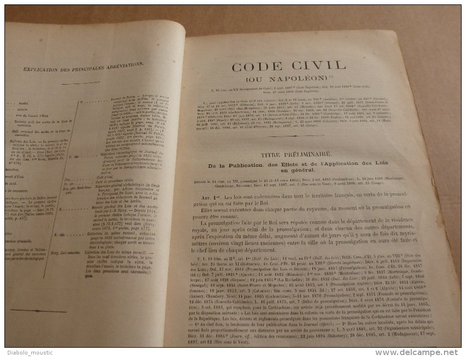 1913 : Codes et Lois (Codes et Traités)pour la FRANCE , L'ALGERIE , et les COLONIES ...dos cuir