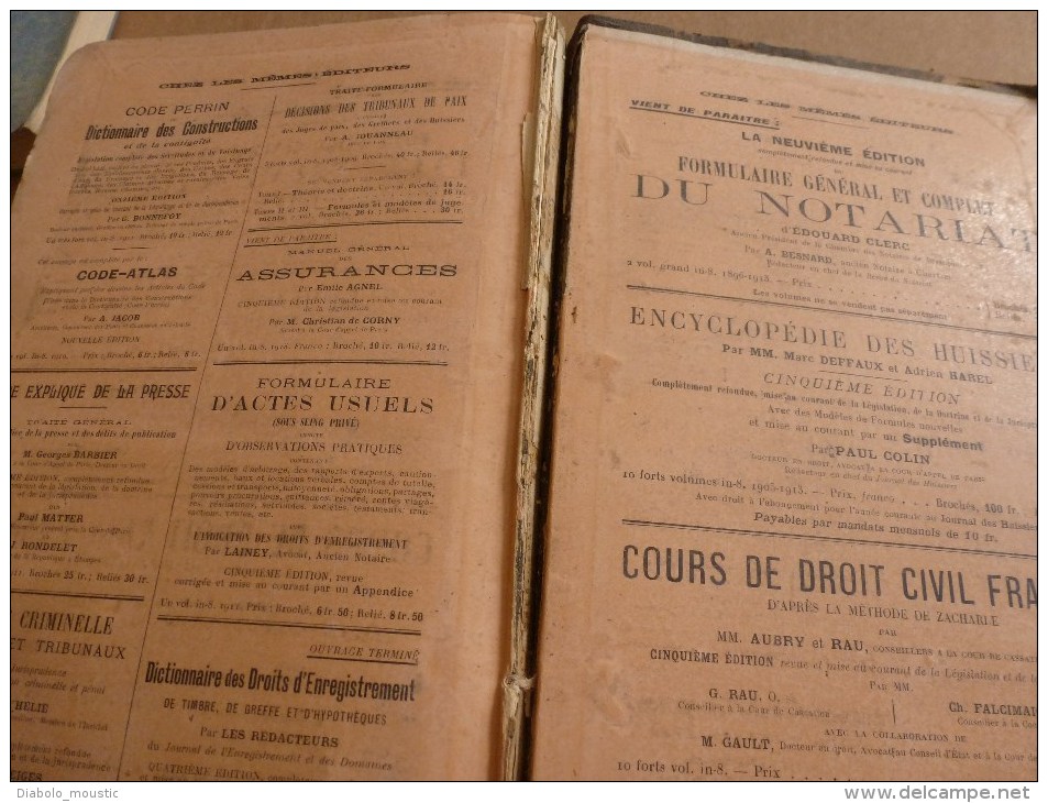 1913 : Codes et Lois (Codes et Traités)pour la FRANCE , L'ALGERIE , et les COLONIES ...dos cuir
