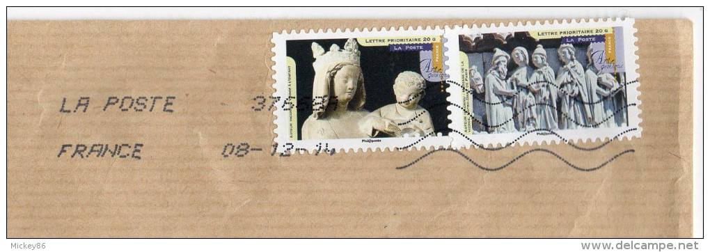 2014--Lettre Format C5 Avec 2 Tps Adhésifs Du Carnet "Art Gothique"- - Storia Postale