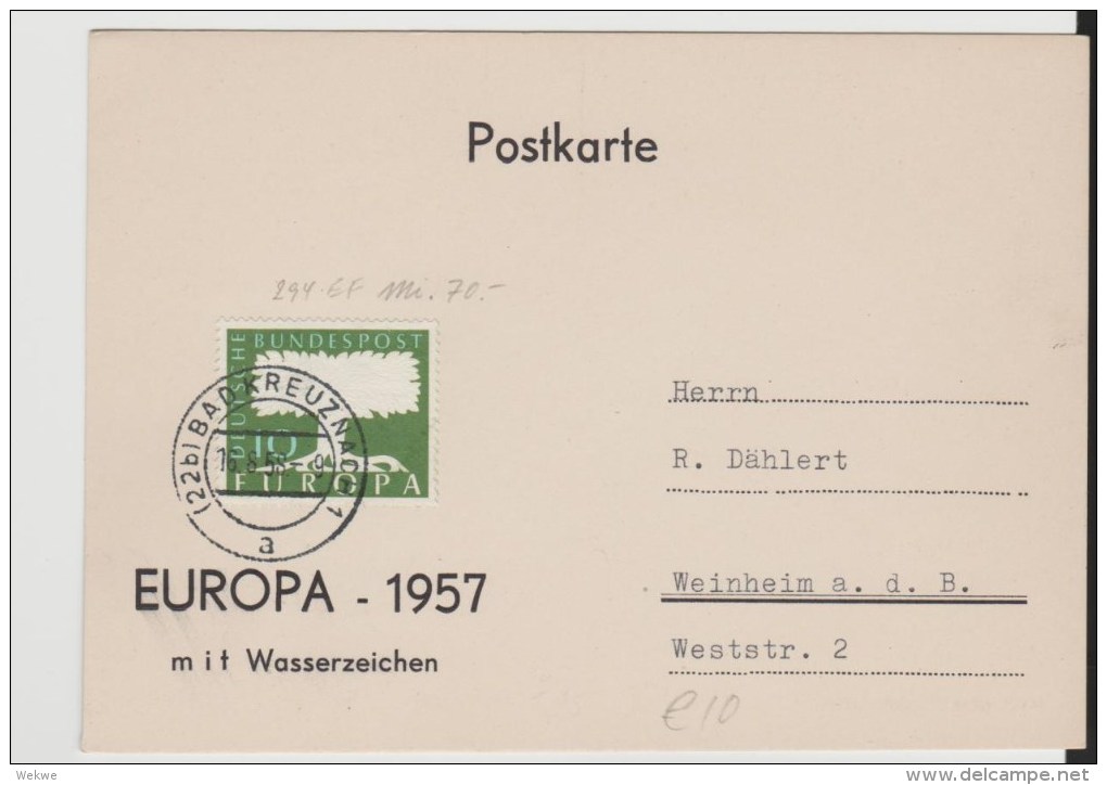 BRD242/NeuauflageEuropa Von 1957 MitWasserzeichen (Mi.Nr. 294) - Covers & Documents