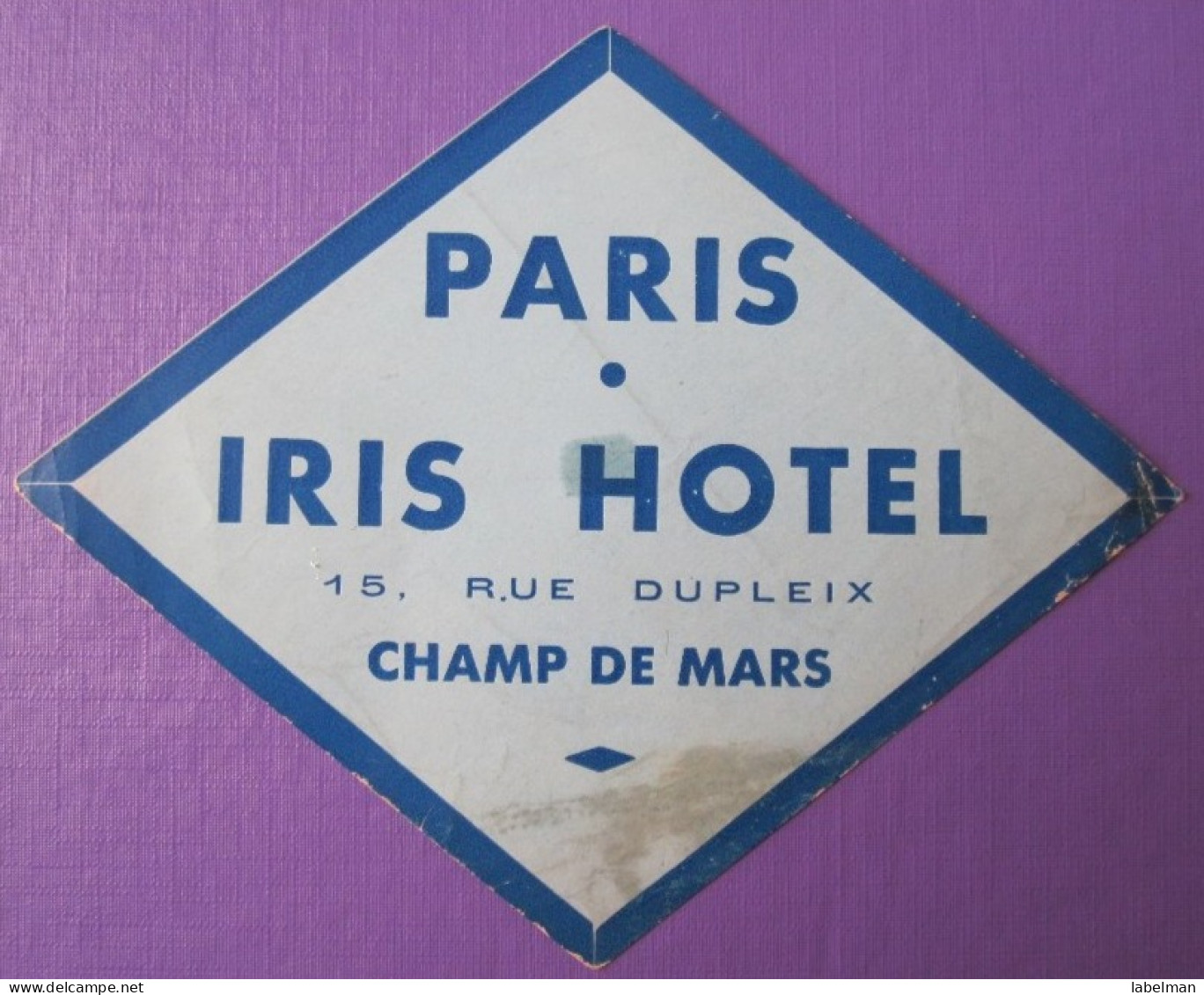 HOTEL AUBERGE RESIDENCE IRIS CHAMP MARS PARIS FRANCE DECAL STICKER LUGGAGE LABEL ETIQUETA ETICHETTA ETIQUETTE AUFKLEBER - Hotel Labels