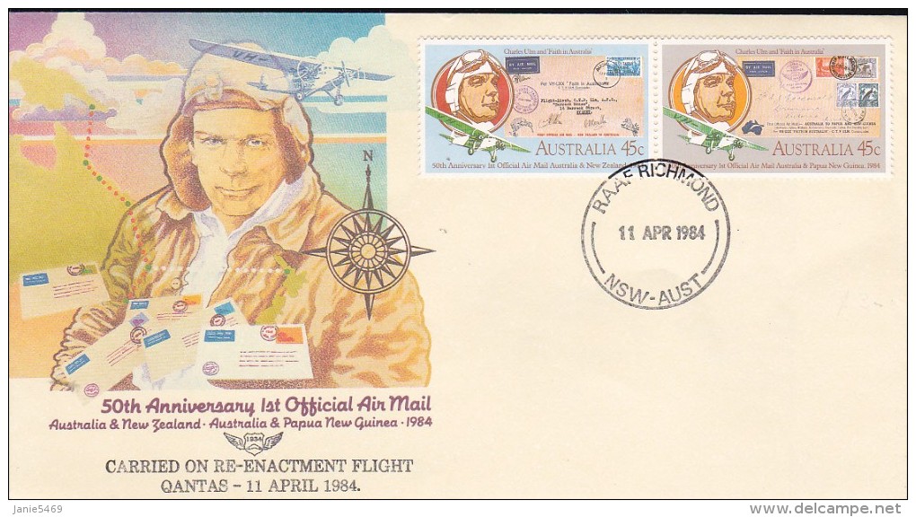 Australia 1984 50th Anniversary 1st Official Airmail Qantas Re-Enactment Flight - Cartas & Documentos