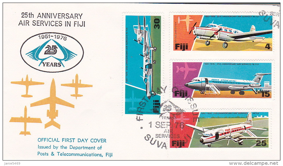 Fiji 1976 25 Years Of Air Services In Fiji FDC - Fiji (1970-...)