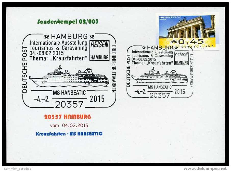 90181) BRD - SoST-Karte 02/003 - 20357 HAMBURG Vom 04.02.2015 - Kreuzfahrten MS HANSEATIC, Ausstellung Tourismus Caravan - Machines à Affranchir (EMA)