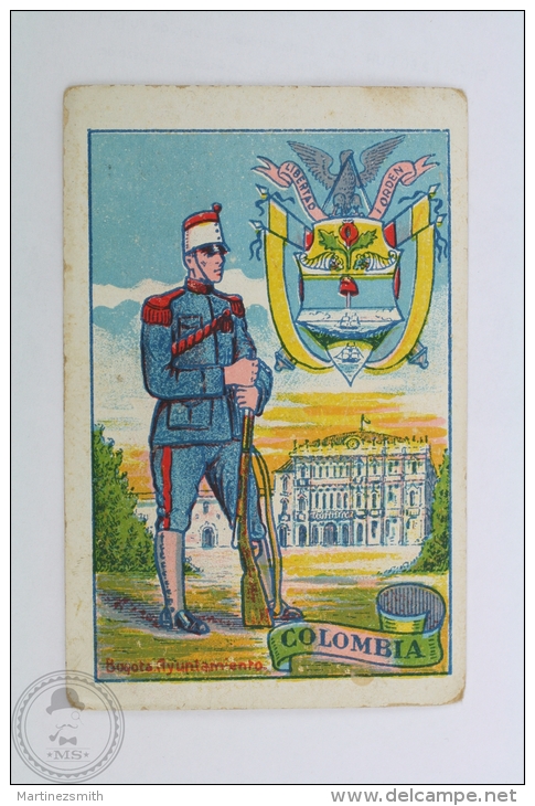 Old Trading Card/ Chromo, Military Uniforms, Coat Of Arms And National Buildings Of Colombia - Otros & Sin Clasificación