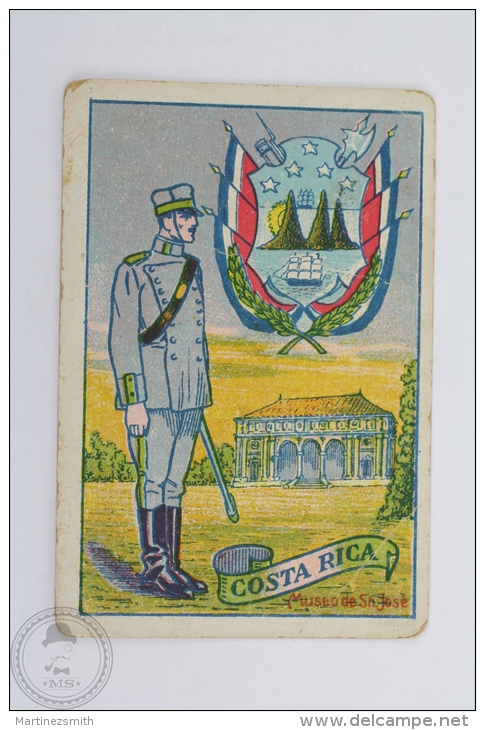 Old Trading Card/ Chromo, Military Uniforms, Coat Of Arms And National Buildings Of Costa Rica - Otros & Sin Clasificación
