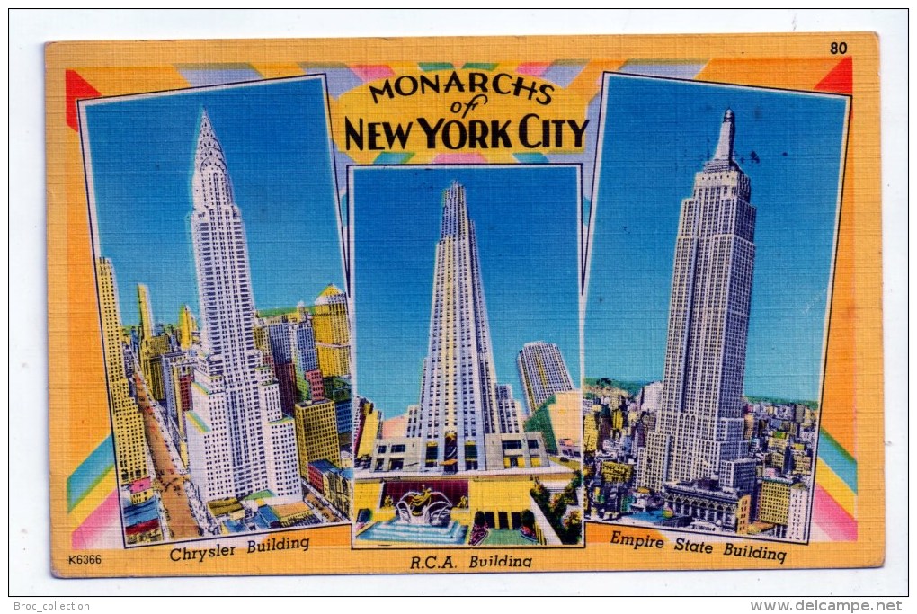 Monarchs Of New York City, Chrisler Building, R.C.A., Empire State, 1950, Acacia Card Company N° 80, Scan Recto-verso - Panoramic Views