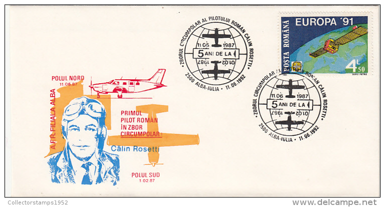 1065FM- CALIN ROSETTI, CIRCUMPOLAR RECORD FLIGHT, PLANE, SPECIAL COVER, 1992, ROMANIA - Poolvluchten