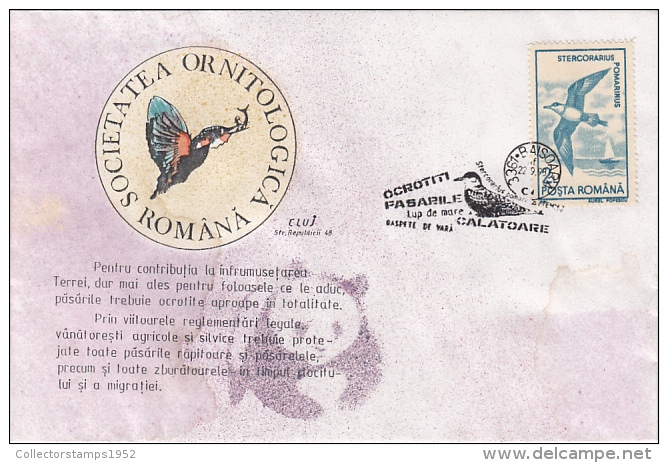 12425- POMARINE SKUA, BIRD, SPECIAL COVER, 1993, ROMANIA - Marine Web-footed Birds