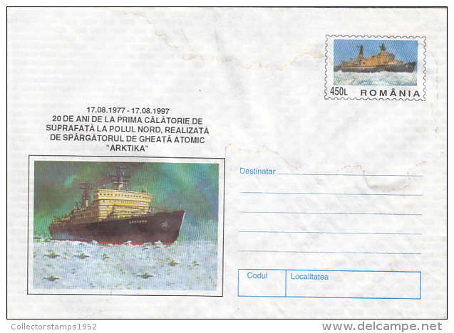 12481- ARKTIKA ATOMIC ICEBREAKER, COVER STATIONERY,1997, ROMANIA - Navires & Brise-glace