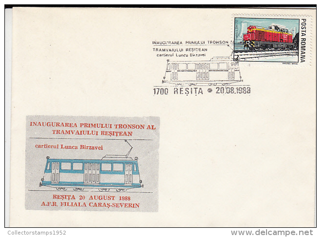 12545- TRAM, TRAMWAY, FIRST RESITA TRAMWAY ROUTE, SPECIAL COVER, 1988, ROMANIA - Tramways