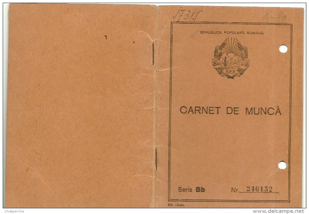 ROUMANIE REPUBLICA POPULARA  ROMANA CARNET DE MUNCA  1950 - Documents Historiques