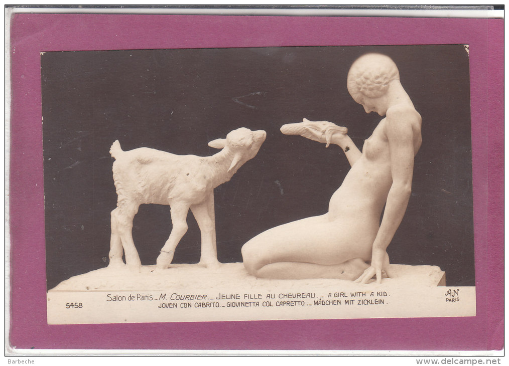 SALON DE PARIS .- M. COURBIER .- Jeune Fille Au Chevreau - Sculture