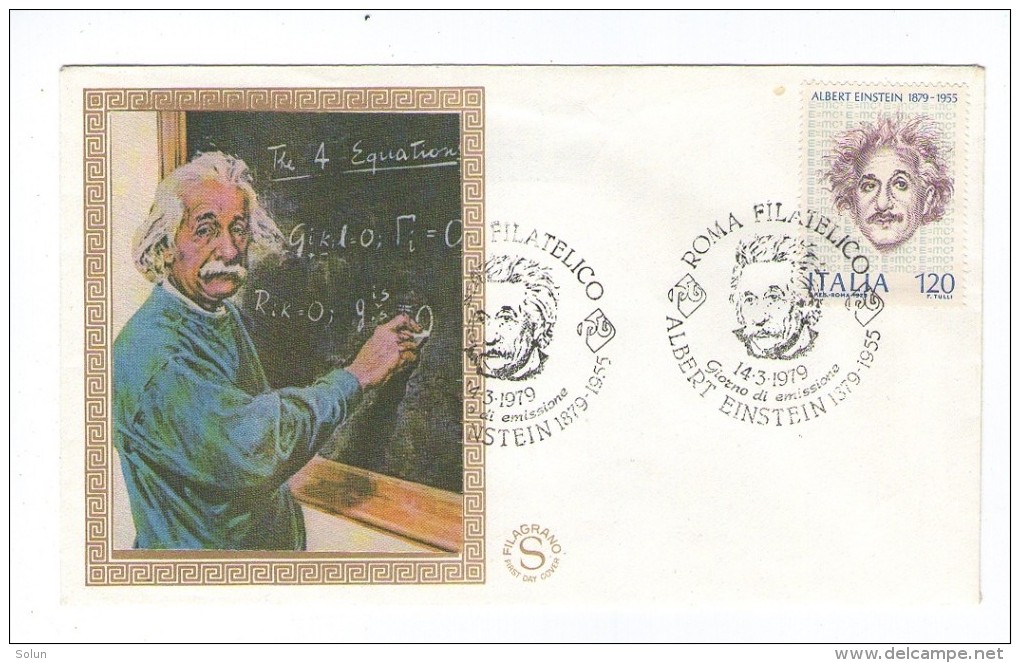 ITALY ITALIA FDC 14-3-1979 PREMIER JOUR ALBERT EINSTEIN 1879 - 1955  ROMA FILATELICO FILIGRANO - Albert Einstein