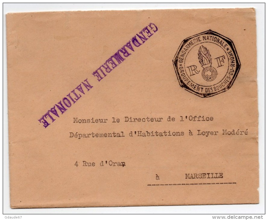ENVELOPPE FM Avec CACHET SUP "GENDARMERIE NATIONALE / GROUPEMENT DES BOUCHES DU RHONE" - Military Postmarks From 1900 (out Of Wars Periods)