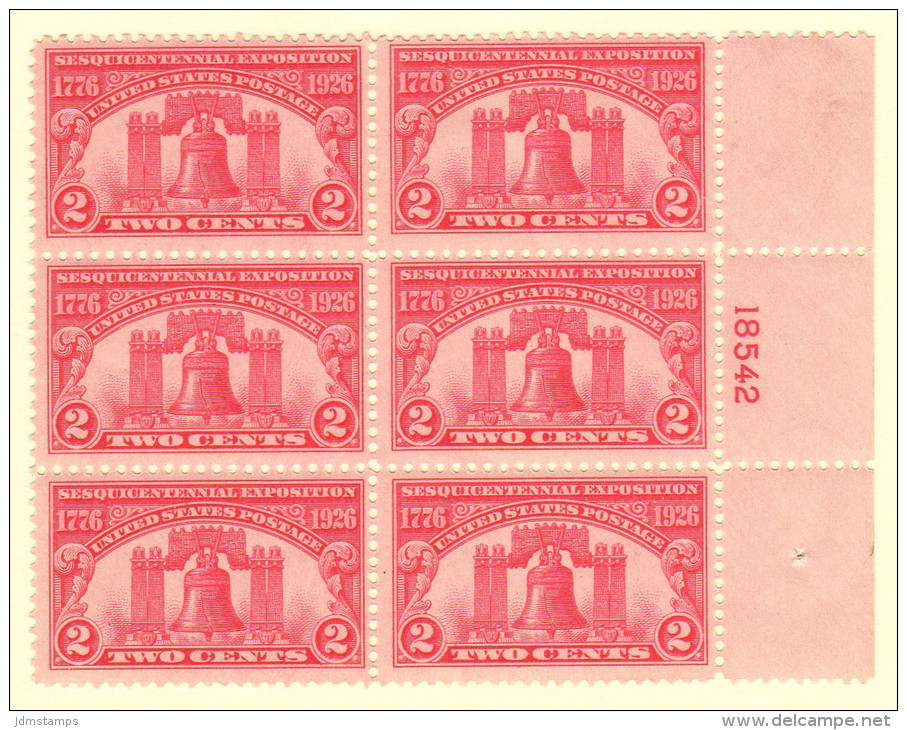 USA SC #627 MH PB6 1926 Sesquicentennial Exposition - Plate Blocks & Sheetlets