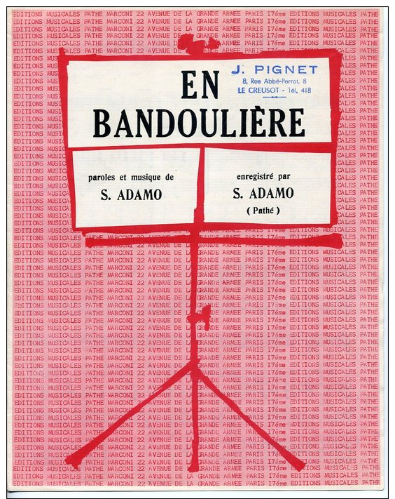 61-80 PARTITION ADAMO EN BANDOULIÈRE 1966 PIANO GUITARE - Andere & Zonder Classificatie