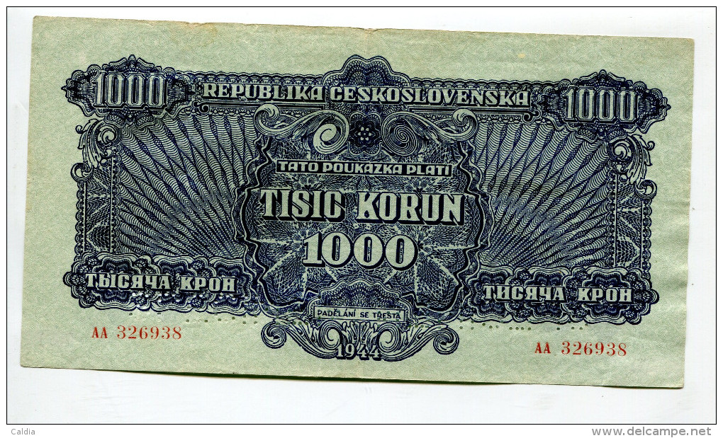 Tchécoslovaquie Czechoslovakia 1000 Korun 1944 XF SPECIMEN - Tchécoslovaquie