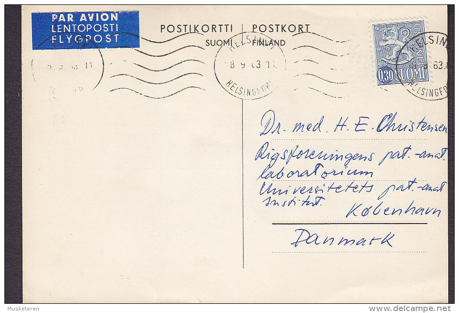 Finland Par Avion Lentoposti Flygpost Label THE WIHURI RESEARCH INSTITUTE, HELSINKI 1963 Card Karte To Denmark (2 Scans) - Cartas & Documentos