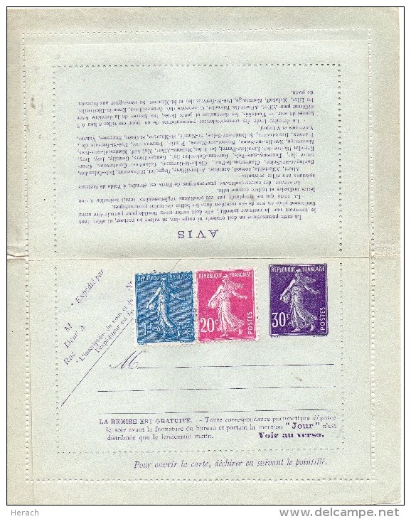 FRANCE ENTIER POSTAL CARTE LETTRE DOUBLE 30c VIOLET TYPE SEMEUSE - Pneumatici