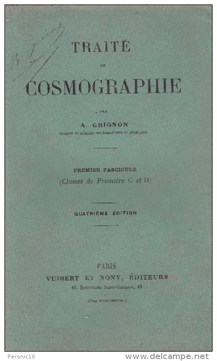 A. Grignon, Traité De Cosmographie, 1er Fascicule, 4e éd., Vuibert Et Nony Ed., Paris, - 18+ Years Old