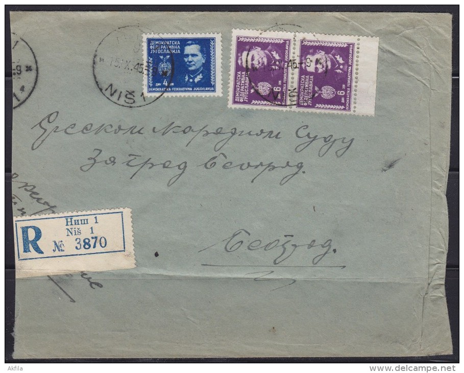 6723. Yugoslavia, 1945, R-letter - Covers & Documents