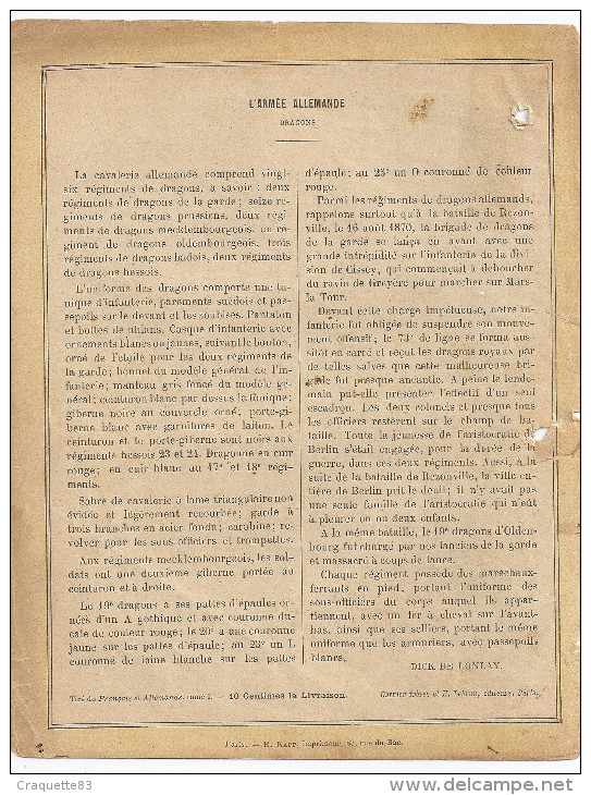 1ière PAGE DE CAHIER -RECIT PATRIOTIQUES SUR LA UERRE DE 1870.71-L'ARMEE ALLEMANDE-DRAGON PRUSSIER EN VEDETTE (8èRgmt) - G