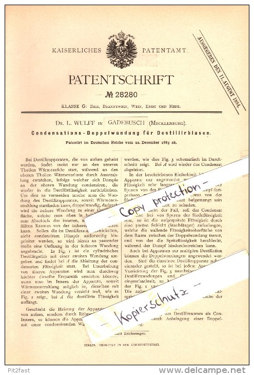 Original Patent - Dr. L. Wulff In Gadebusch I. Mecklenburg , 1883 , Condensations-Doppelwandung , Brauerei , Bier !!! - Gadebusch