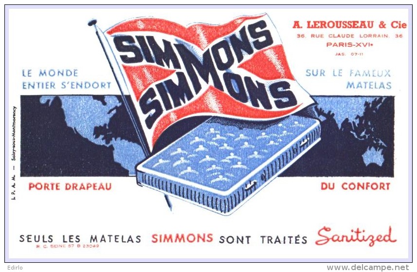 BUVARD :matelas SIMONS  Lerousseau Paris - Petite Déchirure - Otros & Sin Clasificación