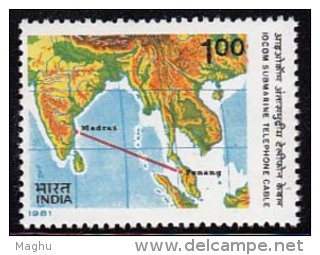 India MNH 1981, , Submarine Telephone, Cable, Telecom, Map - Ungebraucht