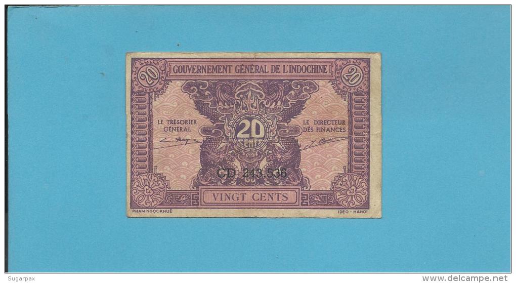 INDOCHINA - 20 CENTS - Sign. 14 ( 1942 ) - P 90 -  Gouvernement Général De L' Indochine - 2 Scans - Indochine