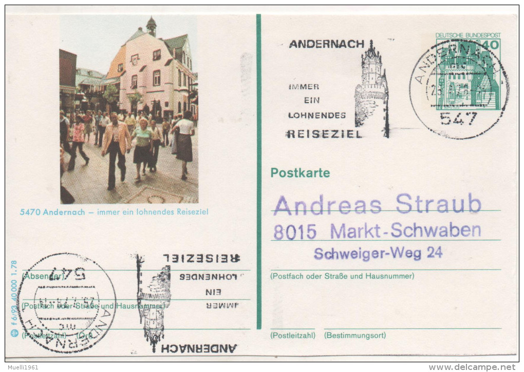 Nr. 3827,  Ganzsache Deutsche Bundespost,  Andernach - Illustrated Postcards - Used