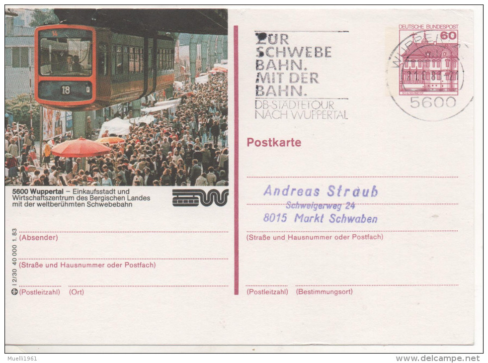 Nr. 3835,  Ganzsache Deutsche Bundespost,  Wuppertal - Geïllustreerde Postkaarten - Gebruikt