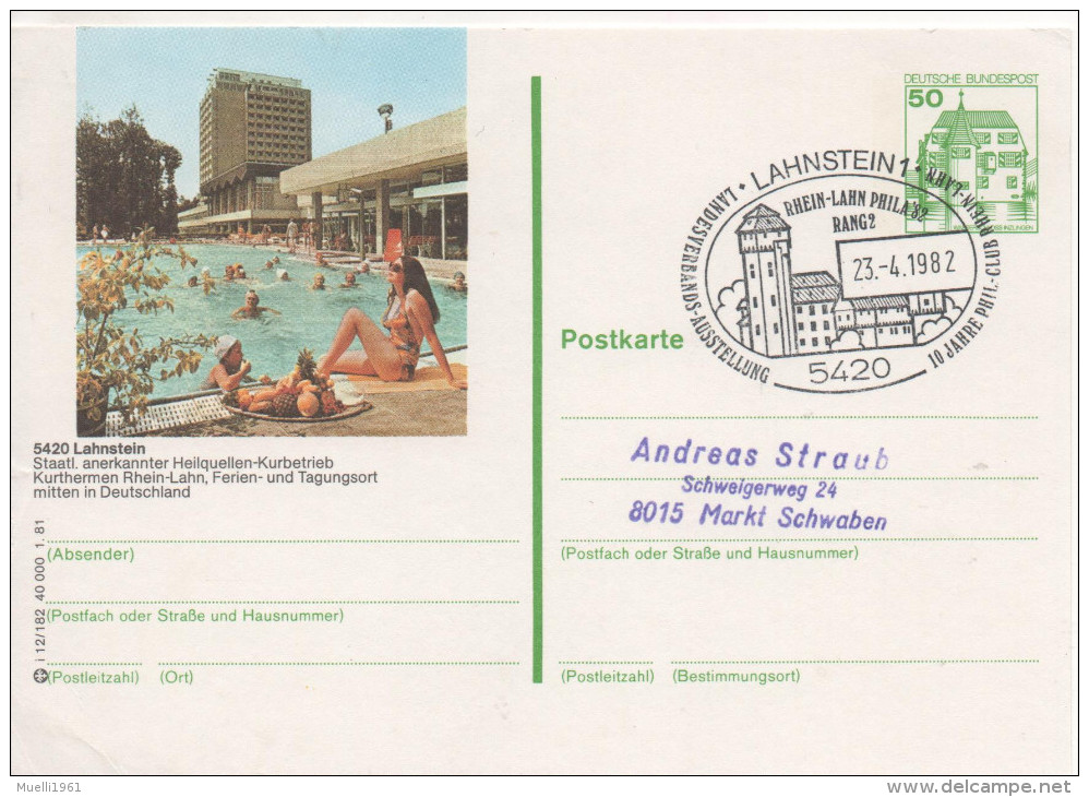 Nr. 3836,  Ganzsache Deutsche Bundespost,  Lahnstein - Cartes Postales Illustrées - Oblitérées