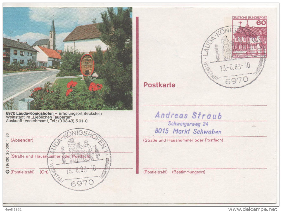 Nr. 3837,  Ganzsache Deutsche Bundespost,  Lauda-Königshofen - Cartes Postales Illustrées - Oblitérées