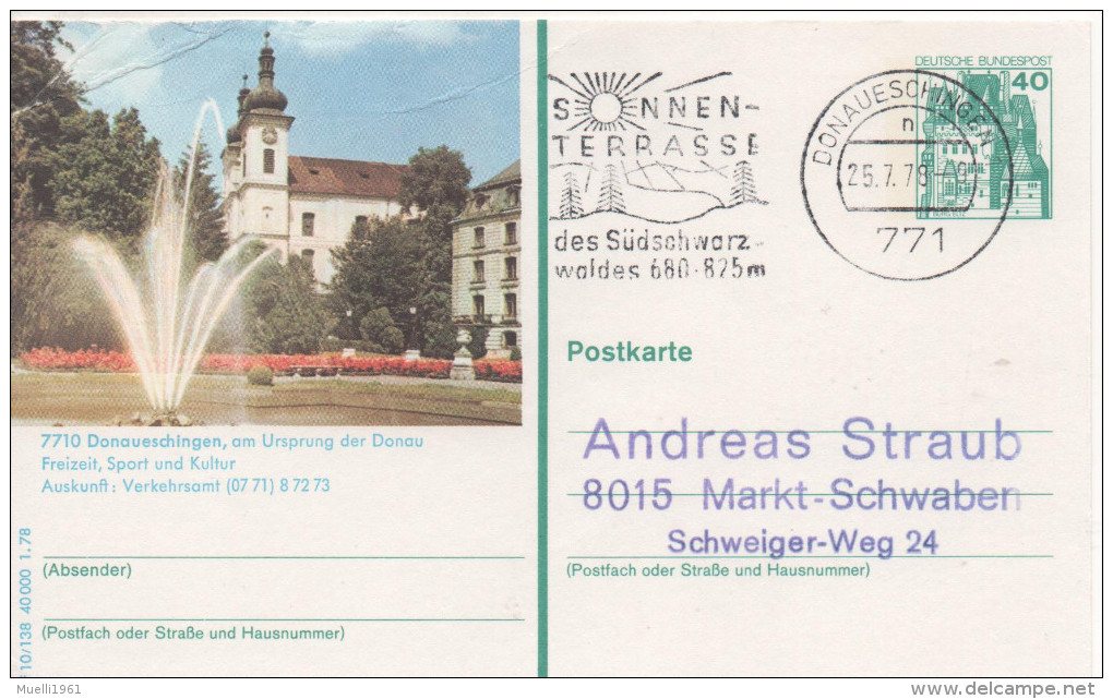 Nr. 3845,  Ganzsache Deutsche Bundespost,  Donaueschingen - Geïllustreerde Postkaarten - Gebruikt