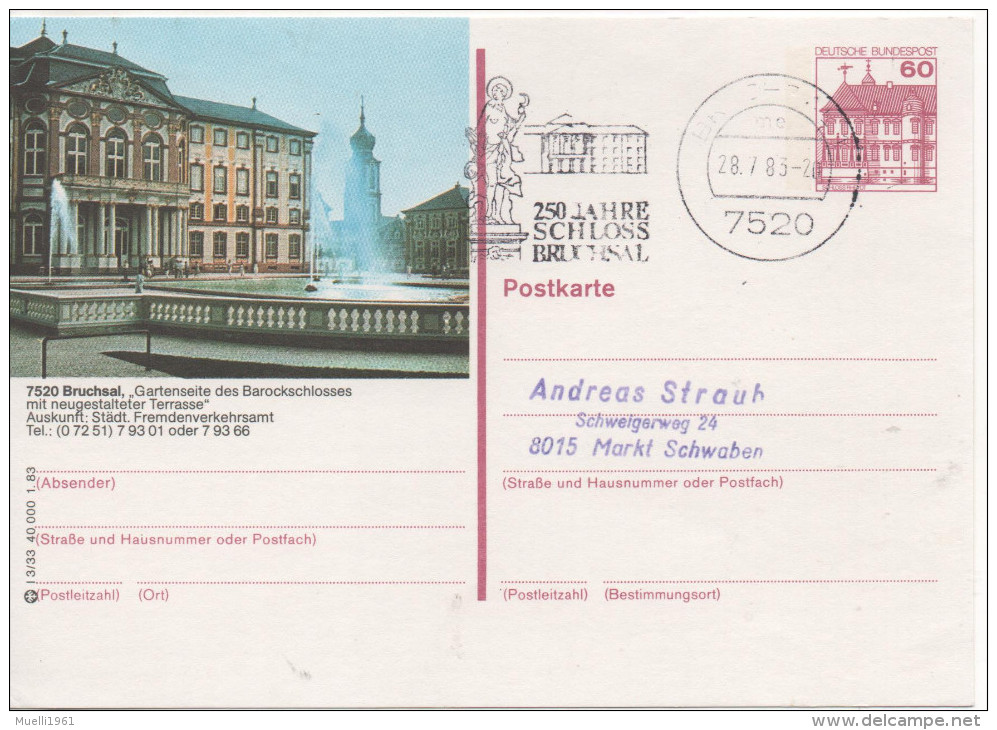 Nr. 3846,  Ganzsache Deutsche Bundespost,  Bruchsal - Illustrated Postcards - Used